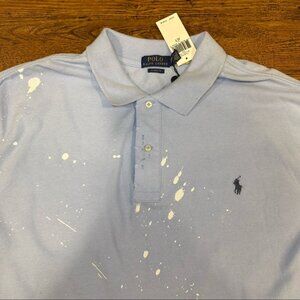 Polo Ralph Lauren Blue Paint Splatter Distressed Pony Golf Polo Shirt Men's 2XLT